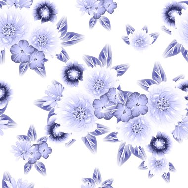 Sorunsuz vintage tarzı çiçek deseni. Kontur çiçek öğeleri