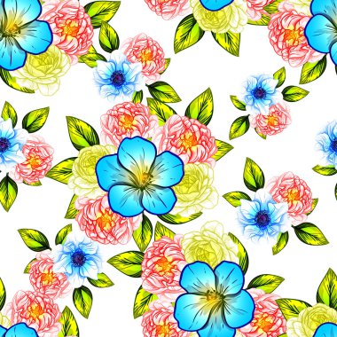 Sorunsuz vintage tarzı çiçek deseni. Renkli çiçek öğeleri