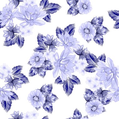 Sorunsuz vintage tarzı çiçek deseni. Kontur çiçek öğeleri