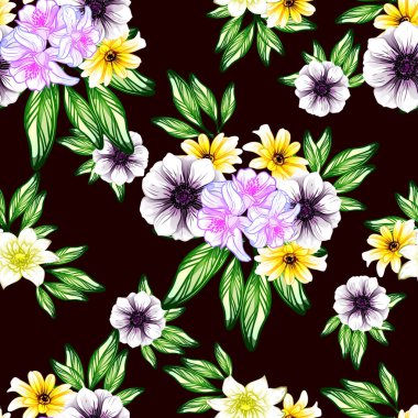 Sorunsuz vintage tarzı çiçek deseni. Renkli çiçek öğeleri