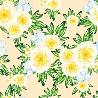 Sorunsuz vintage tarzı çiçek deseni. Renkli çiçek öğeleri