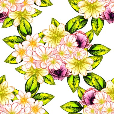 Sorunsuz vintage tarzı çiçek deseni. Renkli çiçek öğeleri