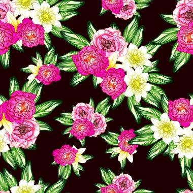 Sorunsuz vintage tarzı çiçek deseni. Renkli çiçek öğeleri