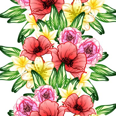 Sorunsuz vintage tarzı çiçek deseni. Renkli çiçek öğeleri