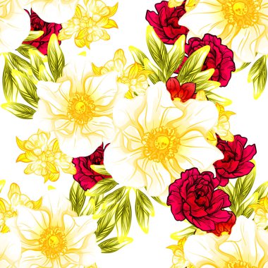 Sorunsuz vintage tarzı çiçek deseni. Renkli çiçek öğeleri