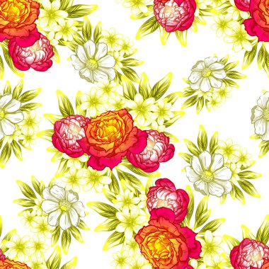 Sorunsuz vintage tarzı çiçek deseni. Renkli çiçek öğeleri