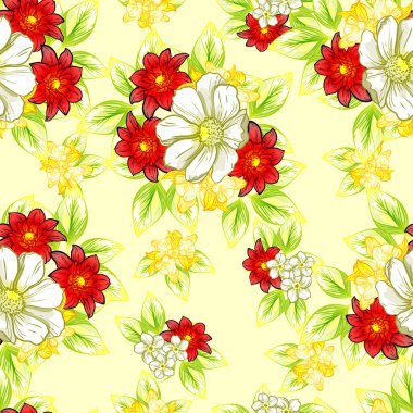 Sorunsuz vintage tarzı çiçek deseni. Renkli çiçek öğeleri