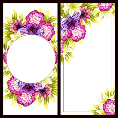 Klasik çiçek düğün kartları seti. Çiçek elementleri ve çerçeveleri.