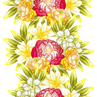 Sorunsuz vintage tarzı çiçek deseni. Renkli çiçek öğeleri