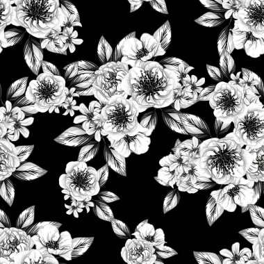 Sorunsuz vintage tarzı çiçek deseni. Kontur çiçek öğeleri