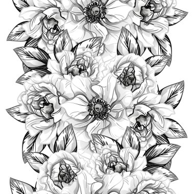 Sorunsuz vintage tarzı çiçek deseni. Kontur çiçek öğeleri