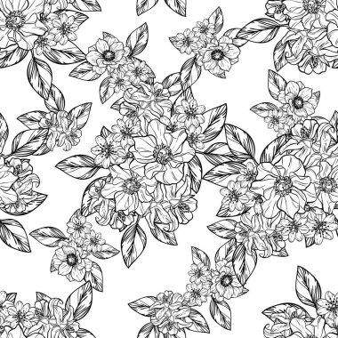 Sorunsuz vintage tarzı çiçek deseni. Kontur çiçek öğeleri