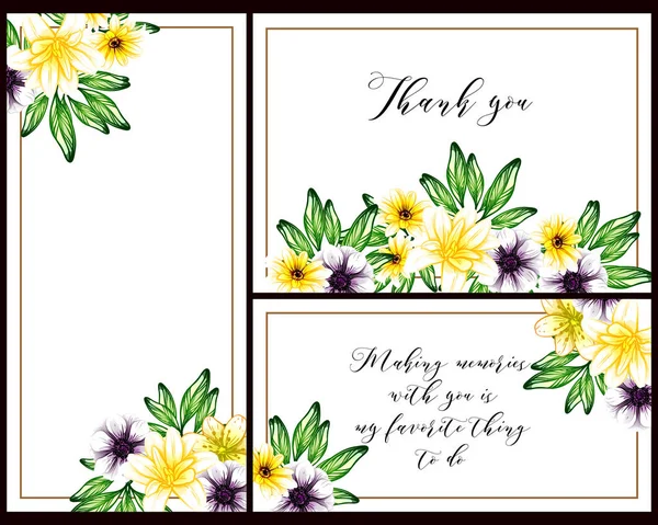 Vintage Stílusú Virág Esküvői Kártyák Készlet Virágelemek Keretek — Stock Vector