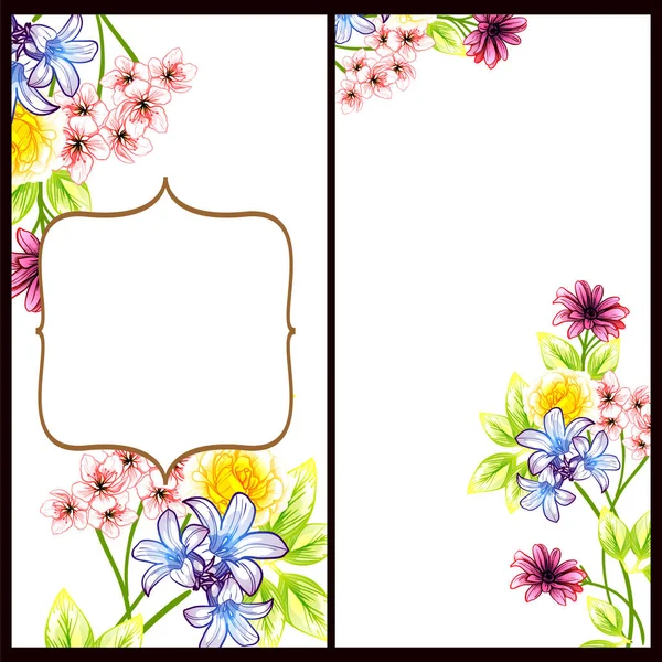 Conjunto Tarjetas Boda Flores Estilo Vintage Elementos Marcos Florales — Vector de stock