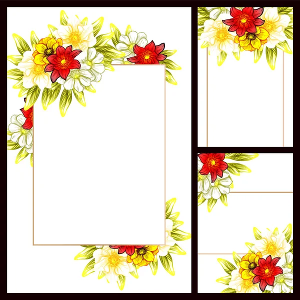 Cartões Casamento Estilo Vintage Flor Definido Elementos Florais Molduras — Vetor de Stock