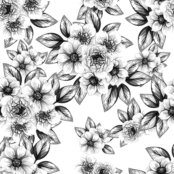 Naadloze Vintage Stijl Bloemenpatroon Floral Elementen Contour — Stockvector