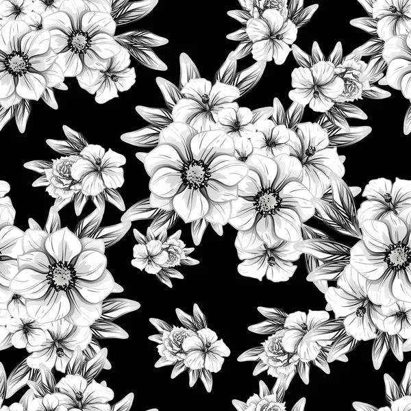 Naadloze Vintage Stijl Bloemenpatroon Floral Elementen Contour — Stockvector