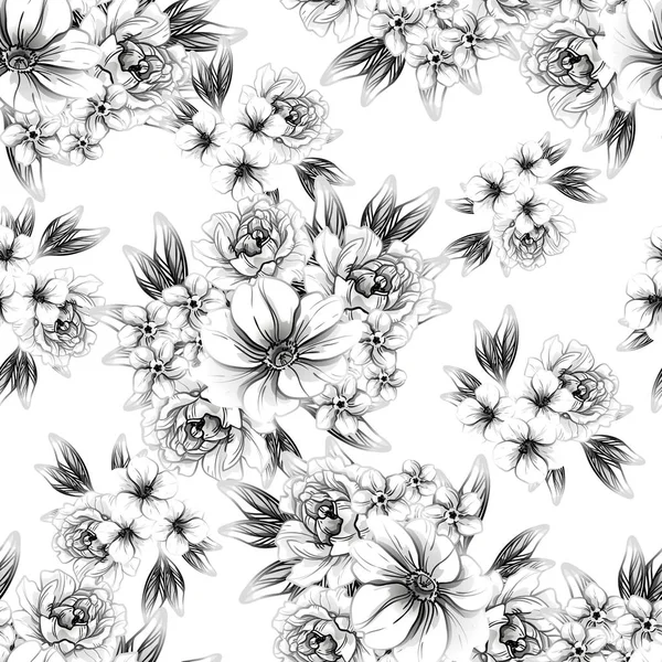 Nahtlose Blumenmuster Vintage Stil Florale Elemente Der Kontur — Stockvektor