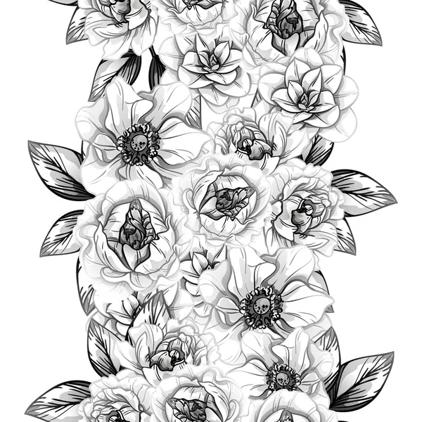 Patrón Flores Estilo Vintage Sin Costuras Elementos Florales Contorno — Vector de stock