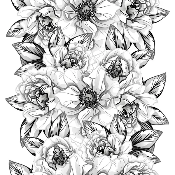 Sorunsuz vintage tarzı çiçek deseni. Kontur çiçek öğeleri