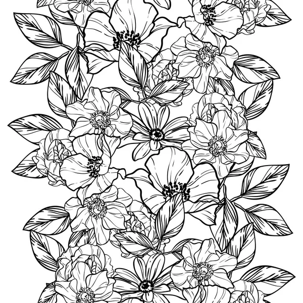 Patrón Flores Estilo Vintage Sin Costuras Elementos Florales Contorno — Vector de stock