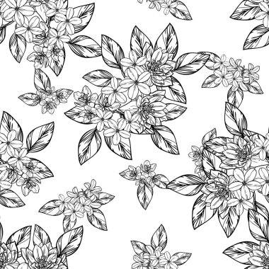 Sorunsuz vintage tarzı çiçek deseni. Kontur çiçek öğeleri