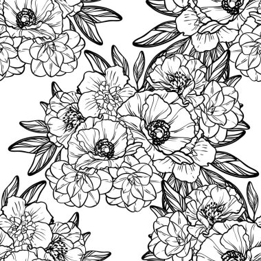 Sorunsuz vintage tarzı çiçek deseni. Kontur çiçek öğeleri