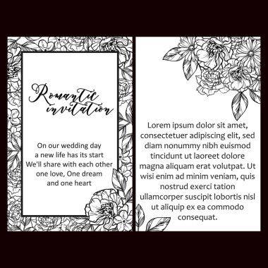 Klasik çiçek düğün kartları seti. Çiçek elementleri ve çerçeveleri.