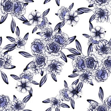 Sorunsuz vintage tarzı çiçek deseni. Kontur çiçek öğeleri