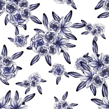 Sorunsuz vintage tarzı çiçek deseni. Kontur çiçek öğeleri