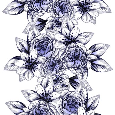 Sorunsuz vintage tarzı çiçek deseni. Kontur çiçek öğeleri