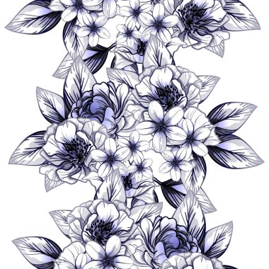 Sorunsuz vintage tarzı çiçek deseni. Kontur çiçek öğeleri