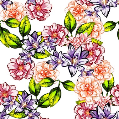 Sorunsuz vintage tarzı çiçek deseni. Renkli çiçek öğeleri