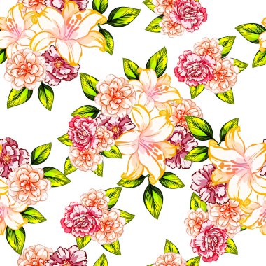Sorunsuz vintage tarzı çiçek deseni. Renkli çiçek öğeleri