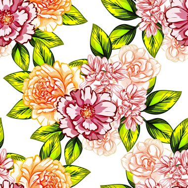 Sorunsuz vintage tarzı çiçek deseni. Renkli çiçek öğeleri