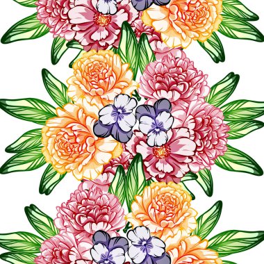 Sorunsuz vintage tarzı çiçek deseni. Renkli çiçek öğeleri