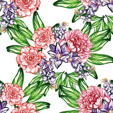 Sorunsuz vintage tarzı çiçek deseni. Renkli çiçek öğeleri