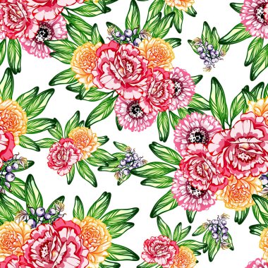 Sorunsuz vintage tarzı çiçek deseni. Renkli çiçek öğeleri