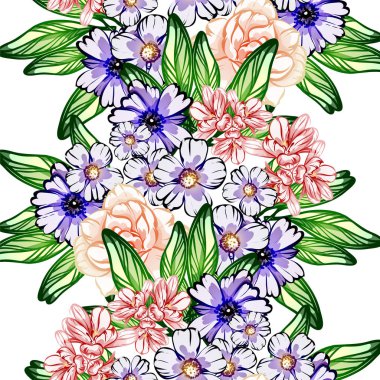 Sorunsuz vintage tarzı çiçek deseni. Renkli çiçek öğeleri