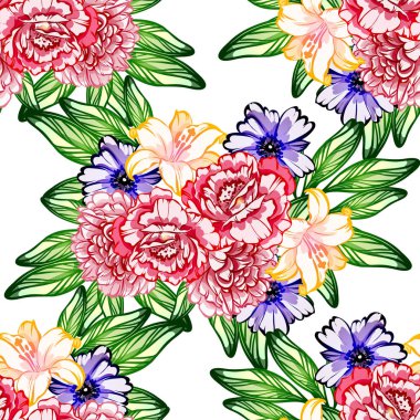 Sorunsuz vintage tarzı çiçek deseni. Renkli çiçek öğeleri
