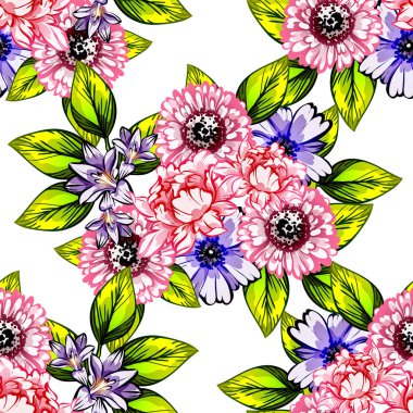 Sorunsuz vintage tarzı çiçek deseni. Renkli çiçek öğeleri