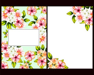 Klasik çiçek düğün kartları seti. Çiçek elementleri ve çerçeveleri.