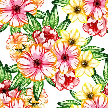 Sorunsuz vintage tarzı çiçek deseni. Renkli çiçek öğeleri