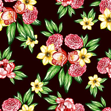 Sorunsuz vintage tarzı çiçek deseni. Renkli çiçek öğeleri