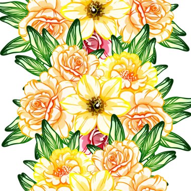 Sorunsuz vintage tarzı çiçek deseni. Renkli çiçek öğeleri