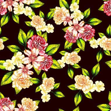 Sorunsuz vintage tarzı çiçek deseni. Renkli çiçek öğeleri