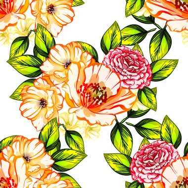 Sorunsuz vintage tarzı çiçek deseni. Renkli çiçek öğeleri