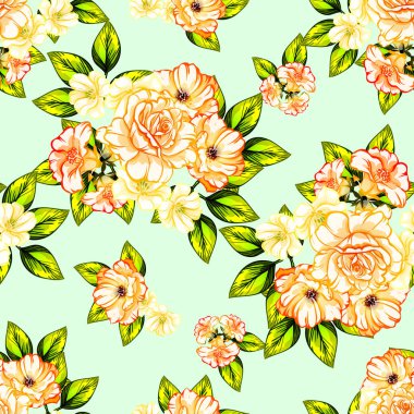 Sorunsuz vintage tarzı çiçek deseni. Renkli çiçek öğeleri