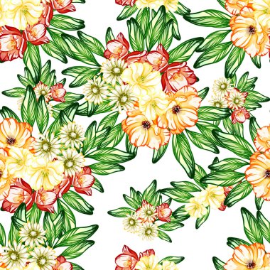 Sorunsuz vintage tarzı çiçek deseni. Renkli çiçek öğeleri