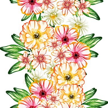 Sorunsuz vintage tarzı çiçek deseni. Renkli çiçek öğeleri